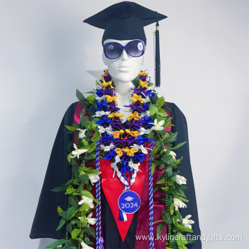 Graduation Braided Ribbon Alternated with Kukui Nut Lei